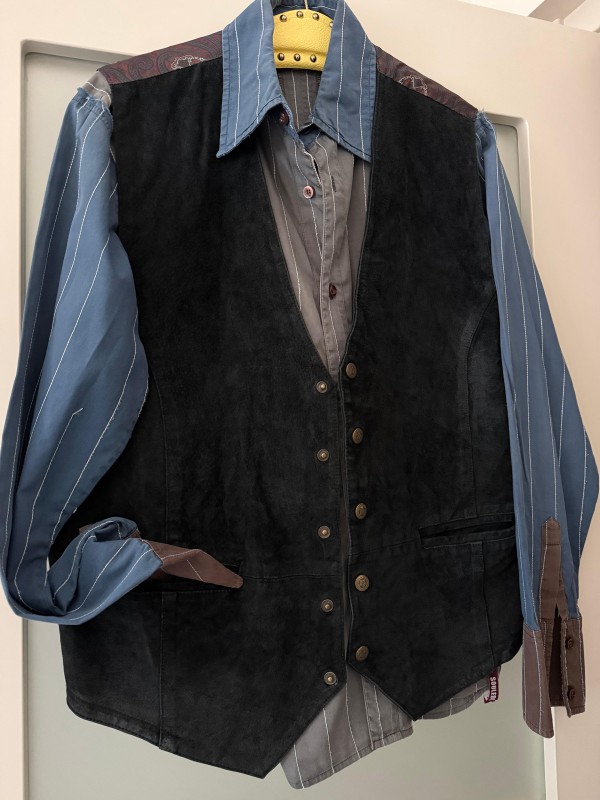 Vintage Süet ve Şal Desenli Yelek