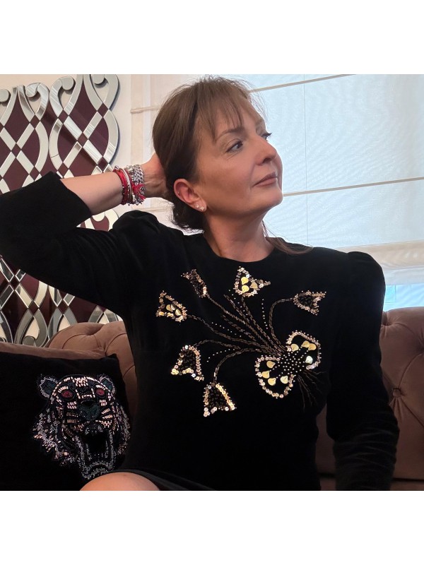 Vintage Pul İşlemeli Kadife Elbise