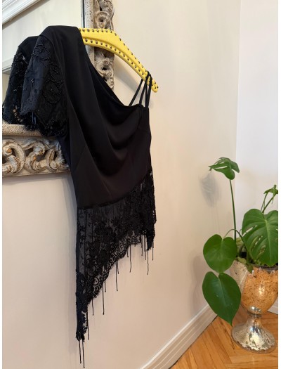 Vintage Faust Paris Dantel ve Boncuk İşlemeli Bluz