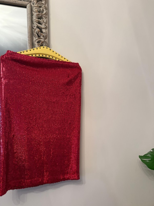 Vintage Full Payetli Kırmızı Kalem Etek 