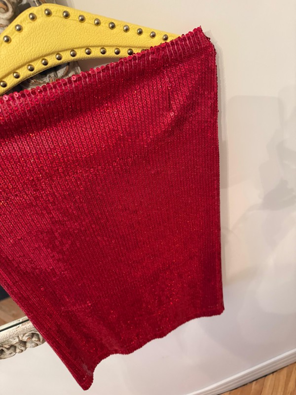 Vintage Full Payetli Kırmızı Kalem Etek 