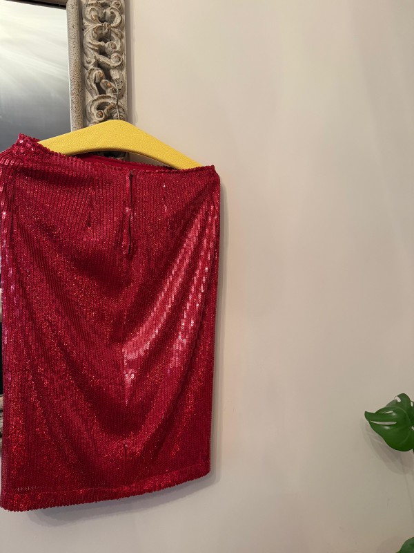 Vintage Full Payetli Kırmızı Kalem Etek 