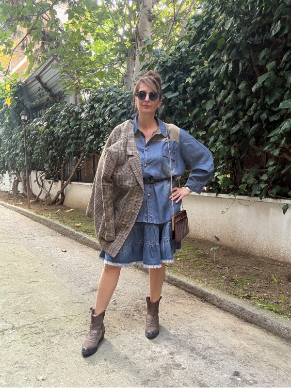 Foli Vintage Büyük Beden Jean Gömlek