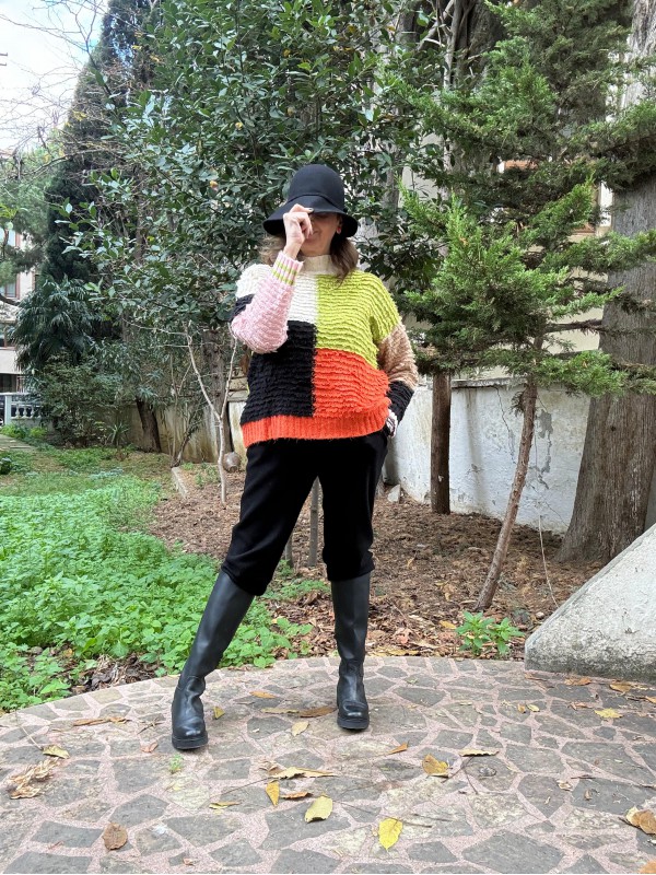 Blok Desenli Vintage Kazak