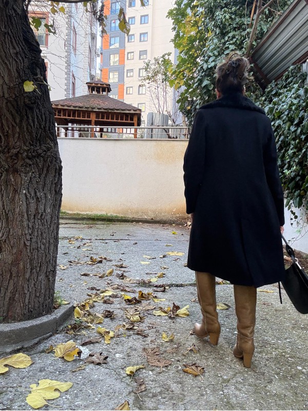 Vintage Suni Peluş Yakalı Palto