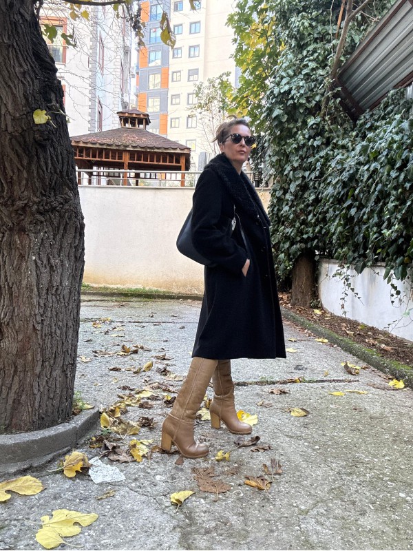 Vintage Suni Peluş Yakalı Palto