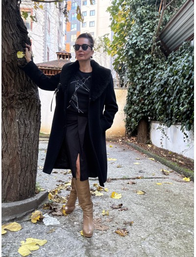 Vintage Suni Peluş Yakalı Palto