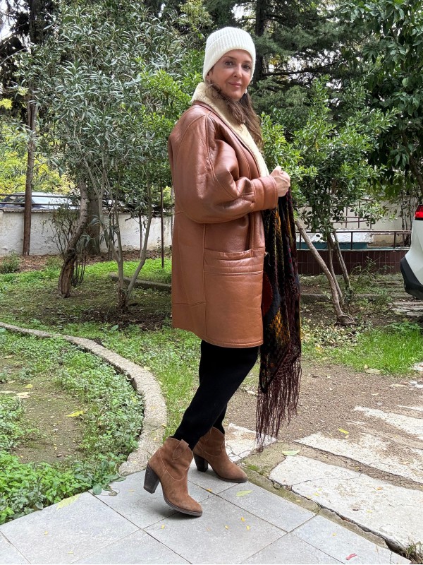 Vintage Taba  80s Kürklü Deri Mont