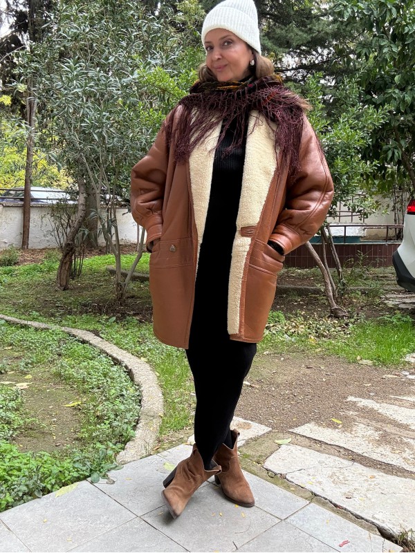 Vintage Taba  80s Kürklü Deri Mont