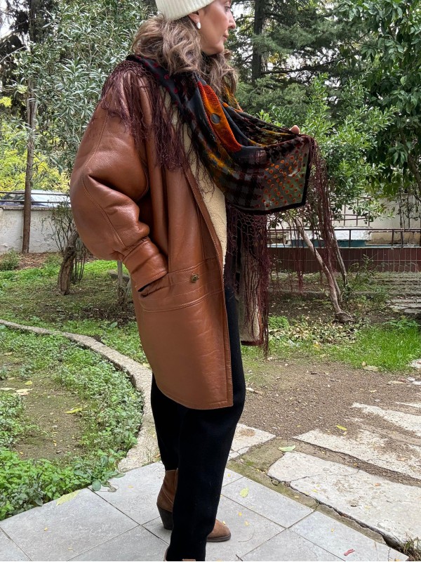 Vintage Taba  80s Kürklü Deri Mont