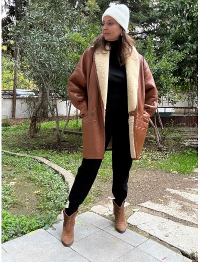 Vintage Taba  80s Kürklü Deri Mont