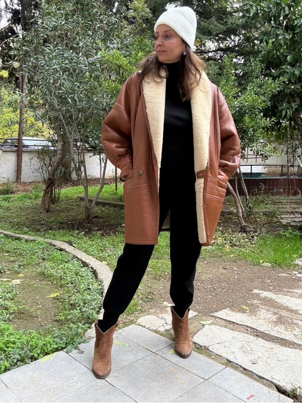 Vintage Taba  80s Kürklü Deri Mont