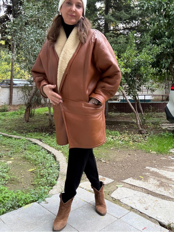 Vintage Taba  80s Kürklü Deri Mont