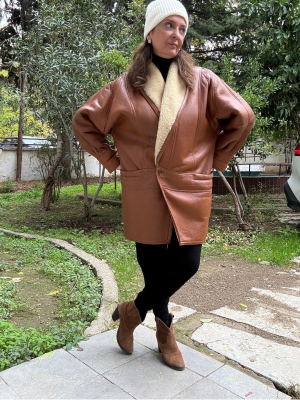 Vintage Taba  80s Kürklü Deri Mont