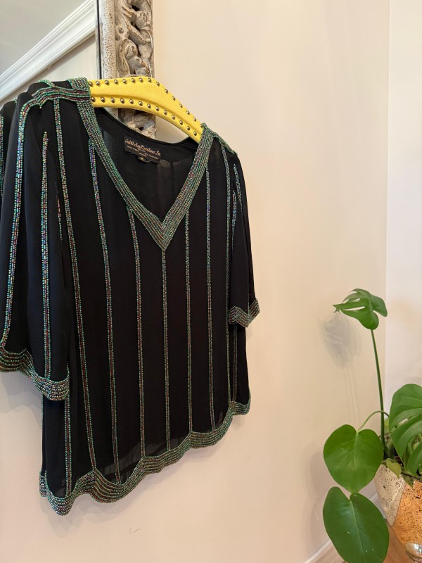 Vintage Boncuk işlemeli İpek Bluz