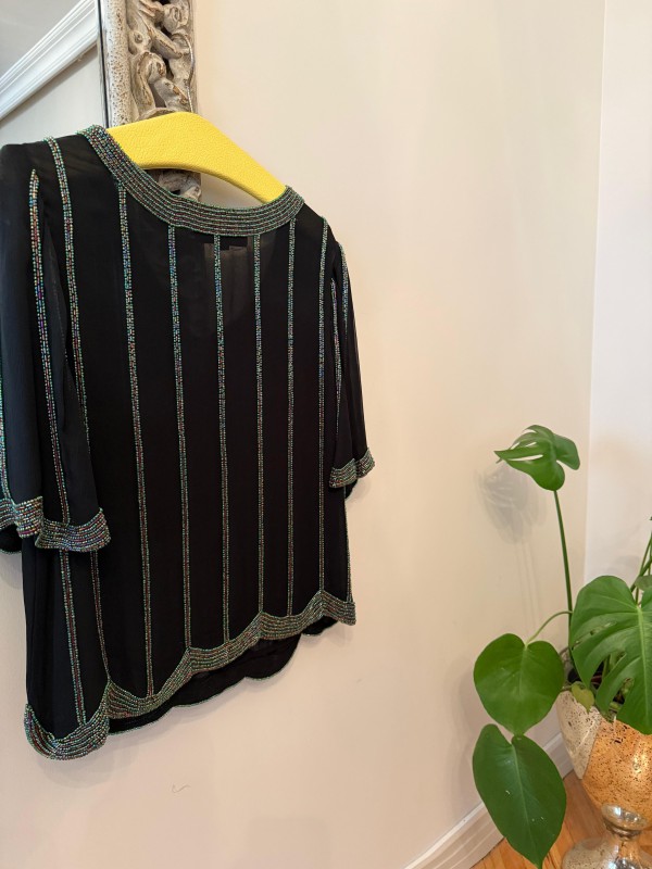 Vintage Boncuk işlemeli İpek Bluz