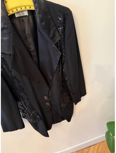 Vintage Pul Payetli Siyah Blazer Made in France