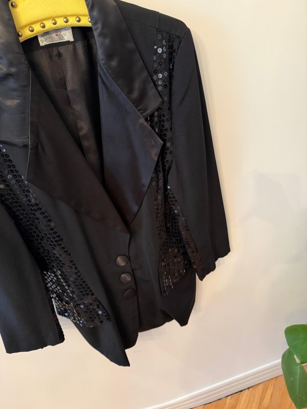 Vintage Pul Payetli Siyah Blazer Made in France