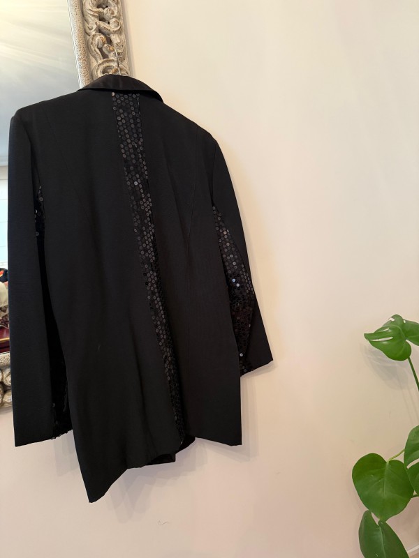 Vintage Pul Payetli Siyah Blazer Made in France