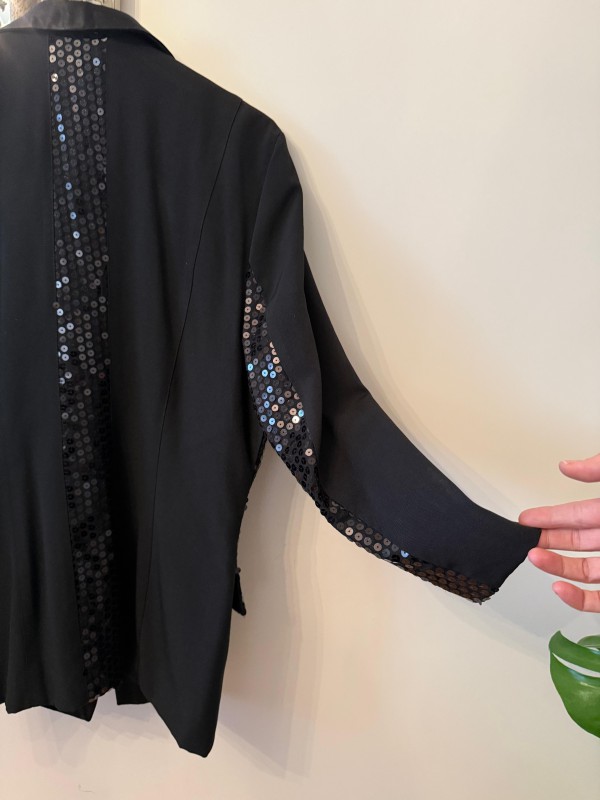 Vintage Pul Payetli Siyah Blazer Made in France