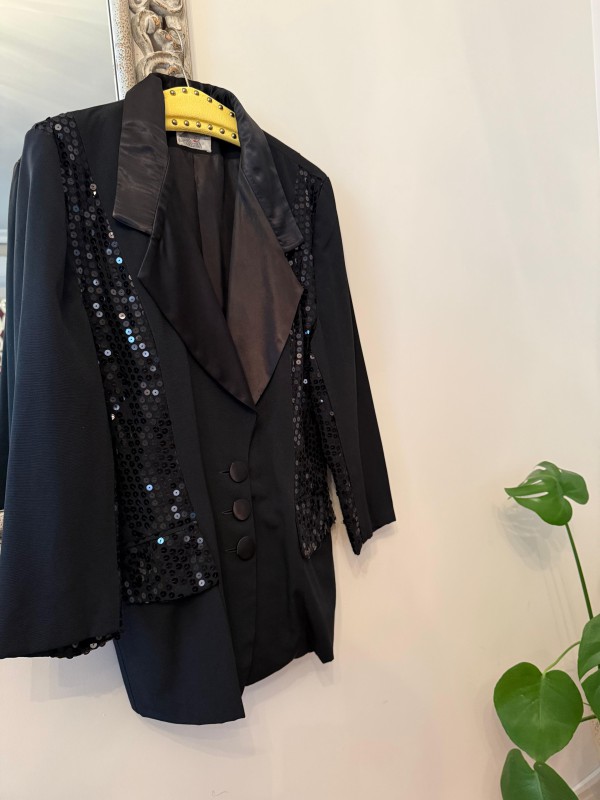 Vintage Pul Payetli Siyah Blazer Made in France