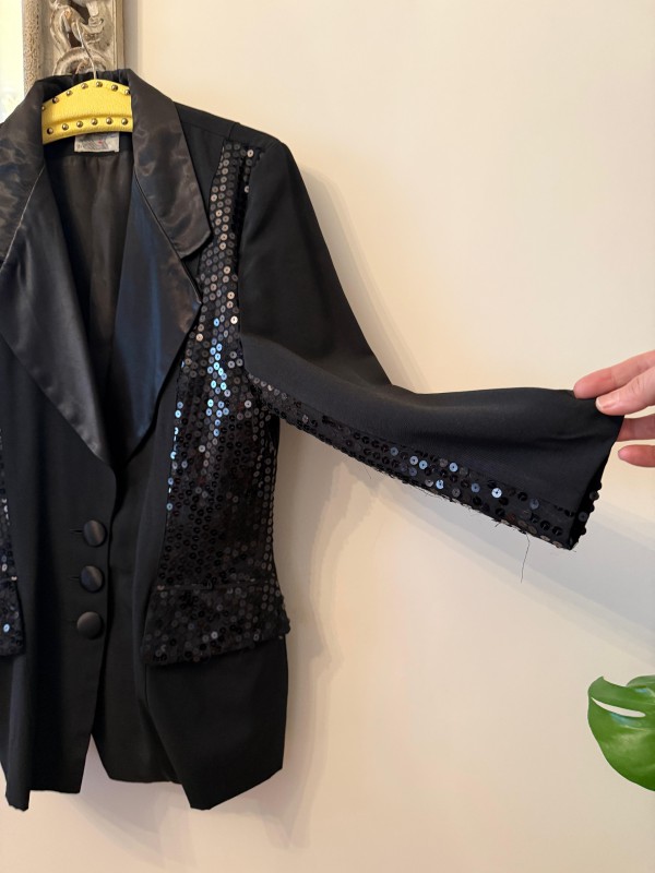 Vintage Pul Payetli Siyah Blazer Made in France