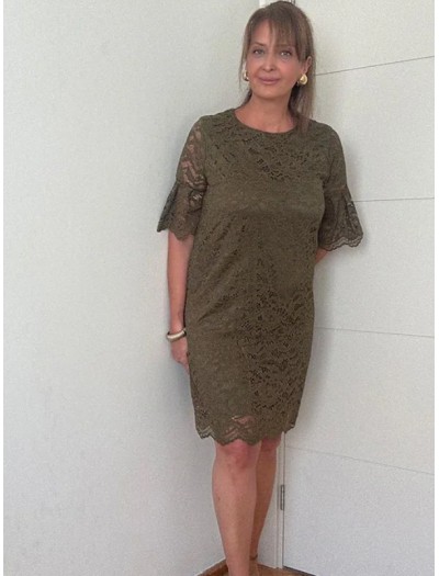 Vintage Haki Dantel Elbise