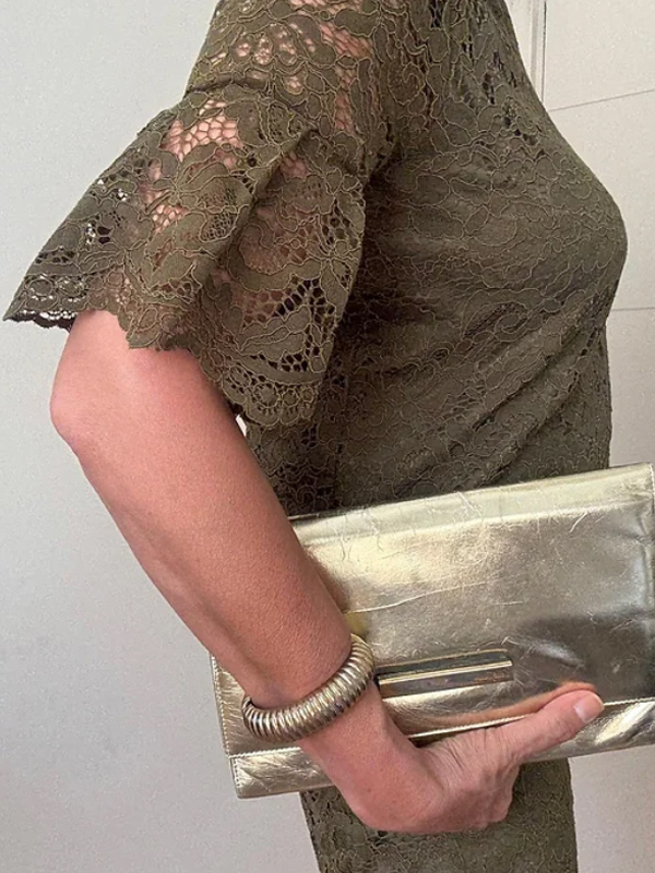 Vintage Haki Dantel Elbise