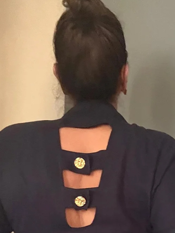 Vintage Gold Düğmeli Keten Elbise