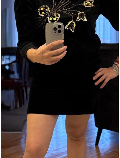 Vintage Pul İşlemeli Kadife Elbise