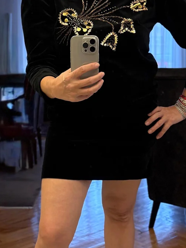 Vintage Pul İşlemeli Kadife Elbise