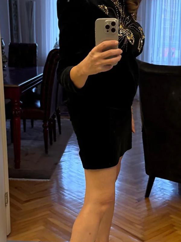 Vintage Pul İşlemeli Kadife Elbise