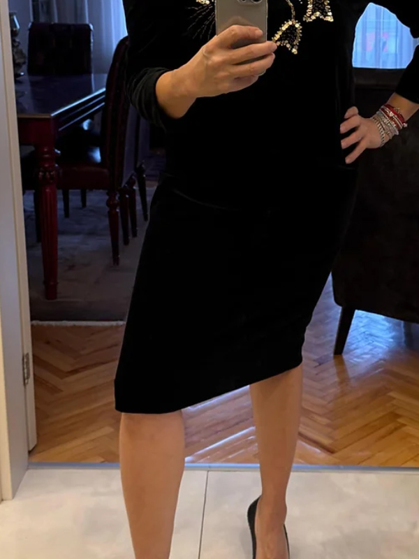 Vintage Pul İşlemeli Kadife Elbise