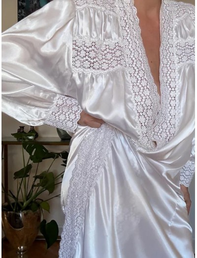 Vintage 80s Dantelli Saten Sabahlık