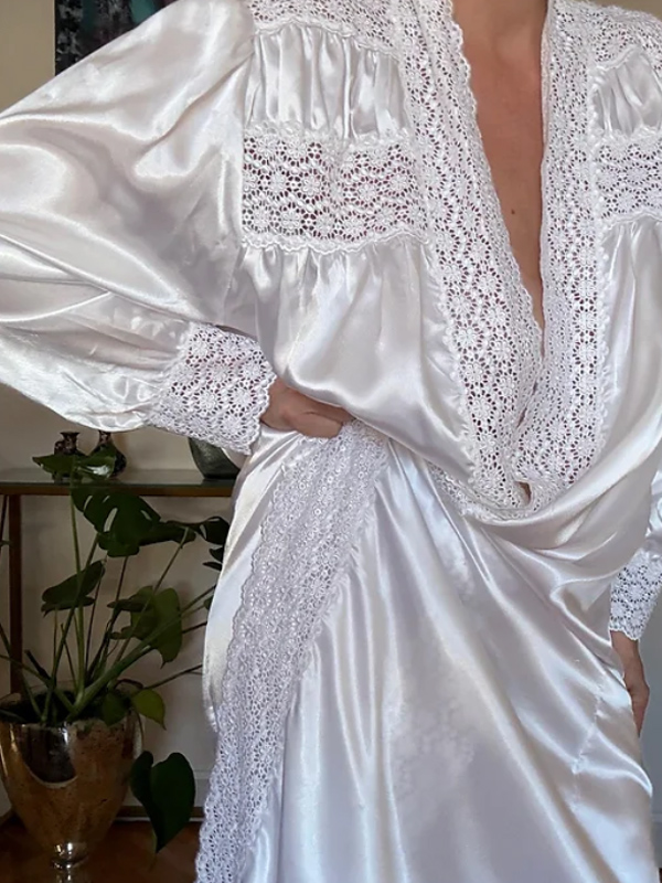 Vintage 80s Dantelli Saten Sabahlık