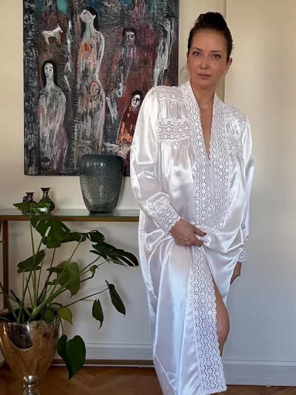 Vintage 80s Dantelli Saten Sabahlık