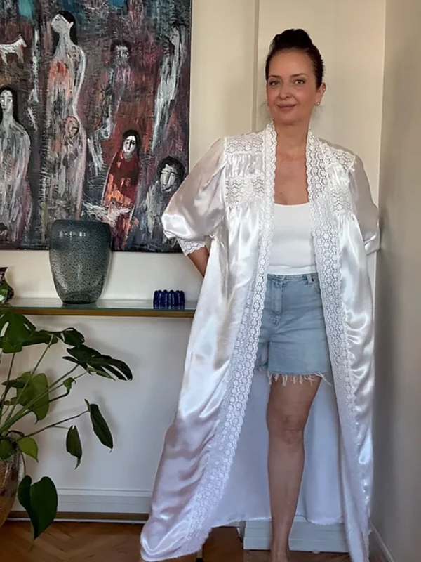 Vintage 80s Dantelli Saten Sabahlık