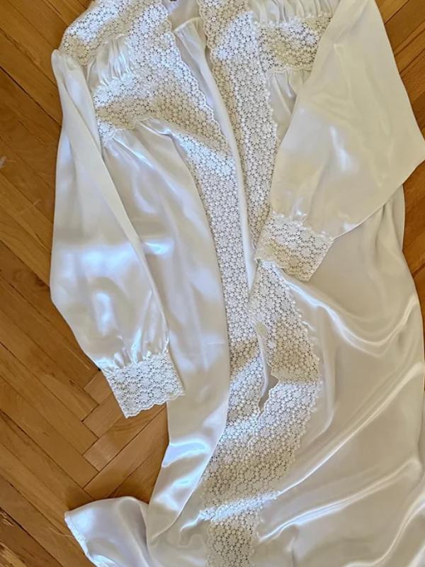 Vintage 80s Dantelli Saten Sabahlık