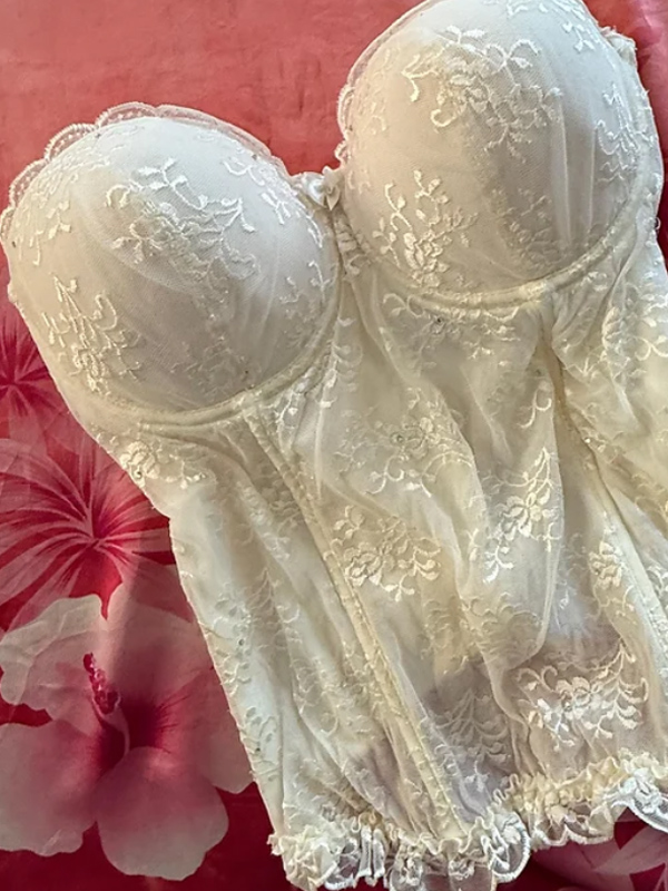 Vintage Dantel Taşlı Krem Büstiyer