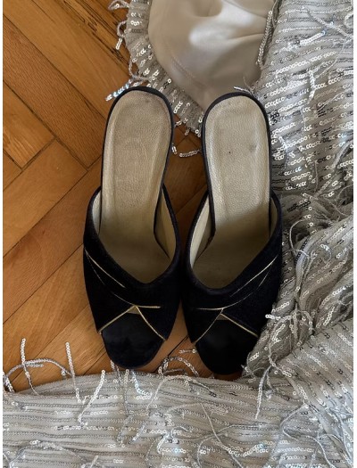 Vintage 80'ler Süet Dore Detaylı Terlik