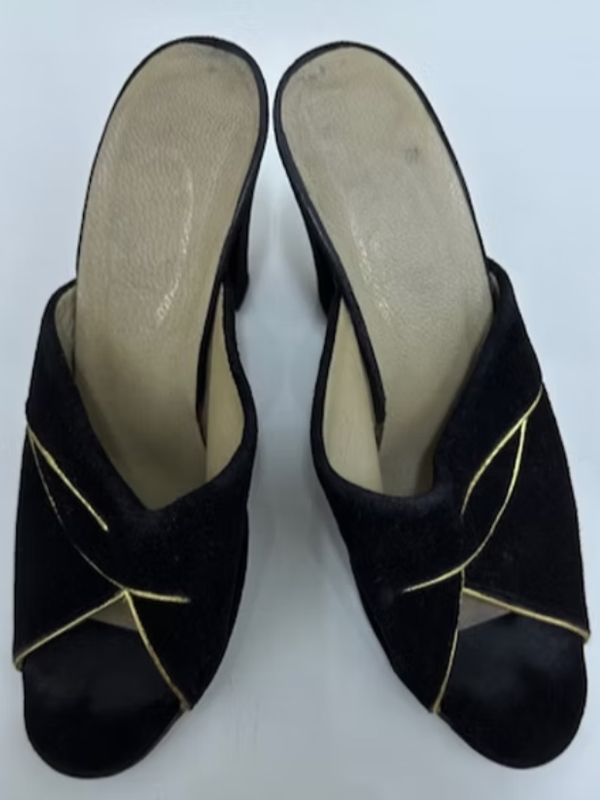 Vintage 80'ler Süet Dore Detaylı Terlik