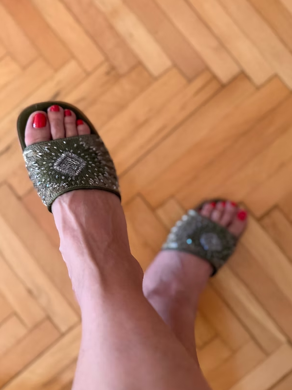 Vintage Full Nakışlı Süet Terlik