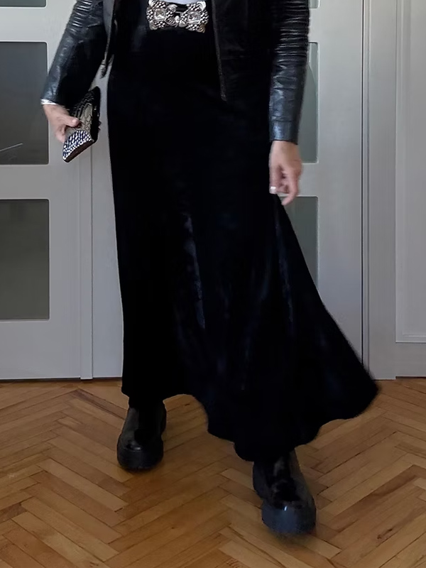 Vintage Maksi Siyah Kadife Etek