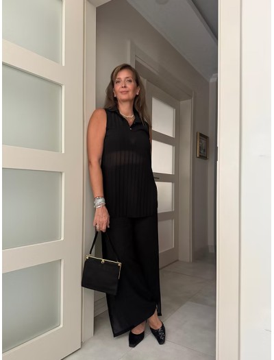 Vintage Şifon Siyah Pantolon