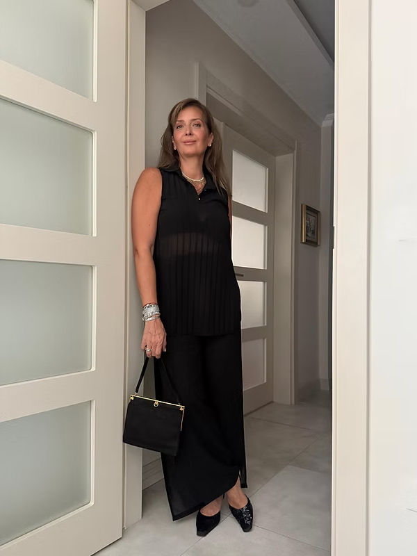 Vintage Şifon Siyah Pantolon