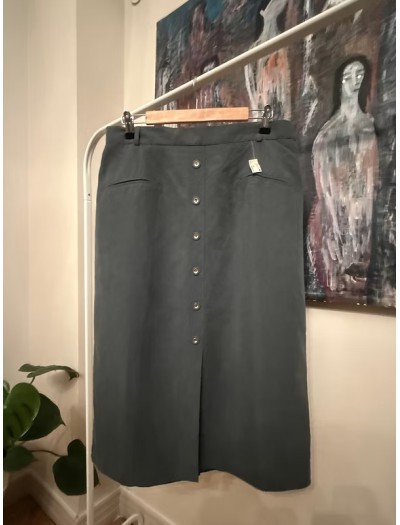 Vintage keten karışımlı midi etek