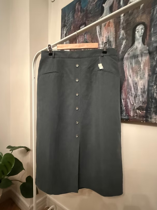 Vintage keten karışımlı midi etek