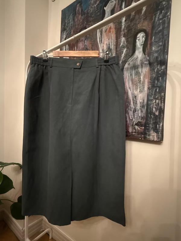 Vintage keten karışımlı midi etek