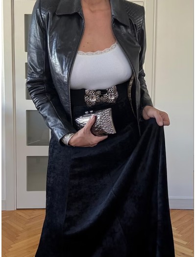 Vintage Maksi Siyah Kadife Etek