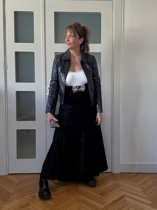 Vintage Maksi Siyah Kadife Etek